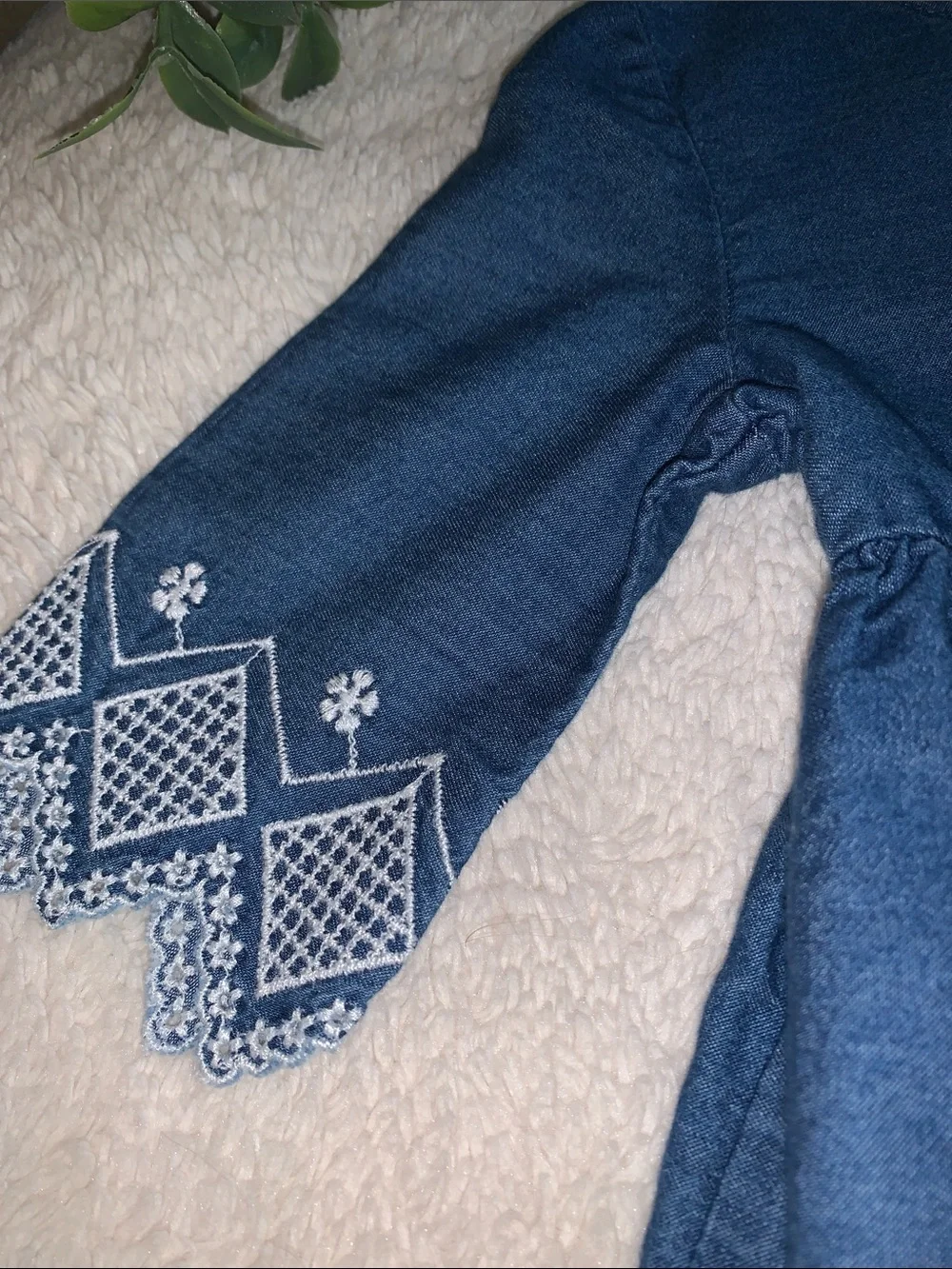 Old Navy Blue Geometric Eyelet Design Dress 12-18M Baby Girl